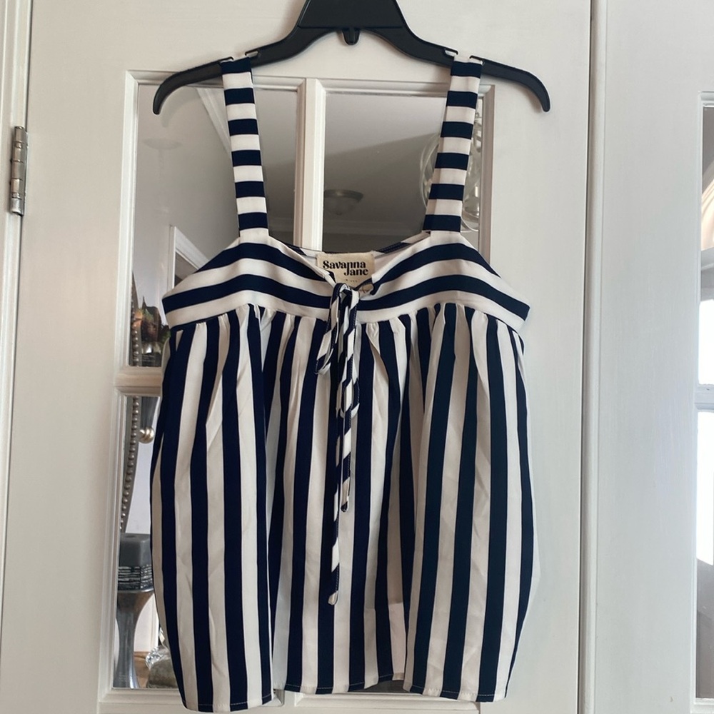 Summer navy and white vertical striped tank